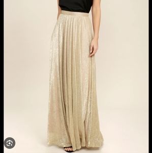 Lulus Gold Metallic Plisse Chiffon Maxi Skirt